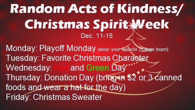 burgandy poster announcing Random Act of Kindness week
